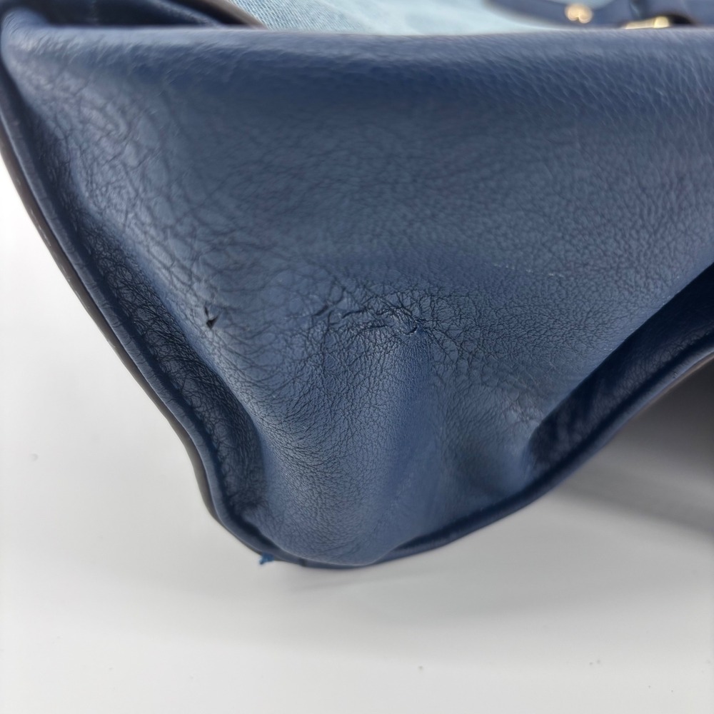 Charming Charlie Navy Blue Faux Leather and Denim Satchel Crossbody Bag Gold - Picture 11 of 12